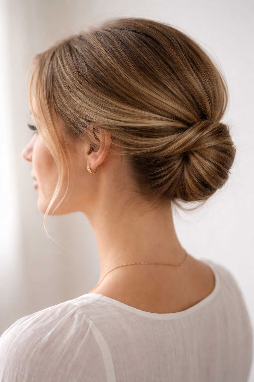 Close-up of a loose low twist at the nape secured with hidden pins