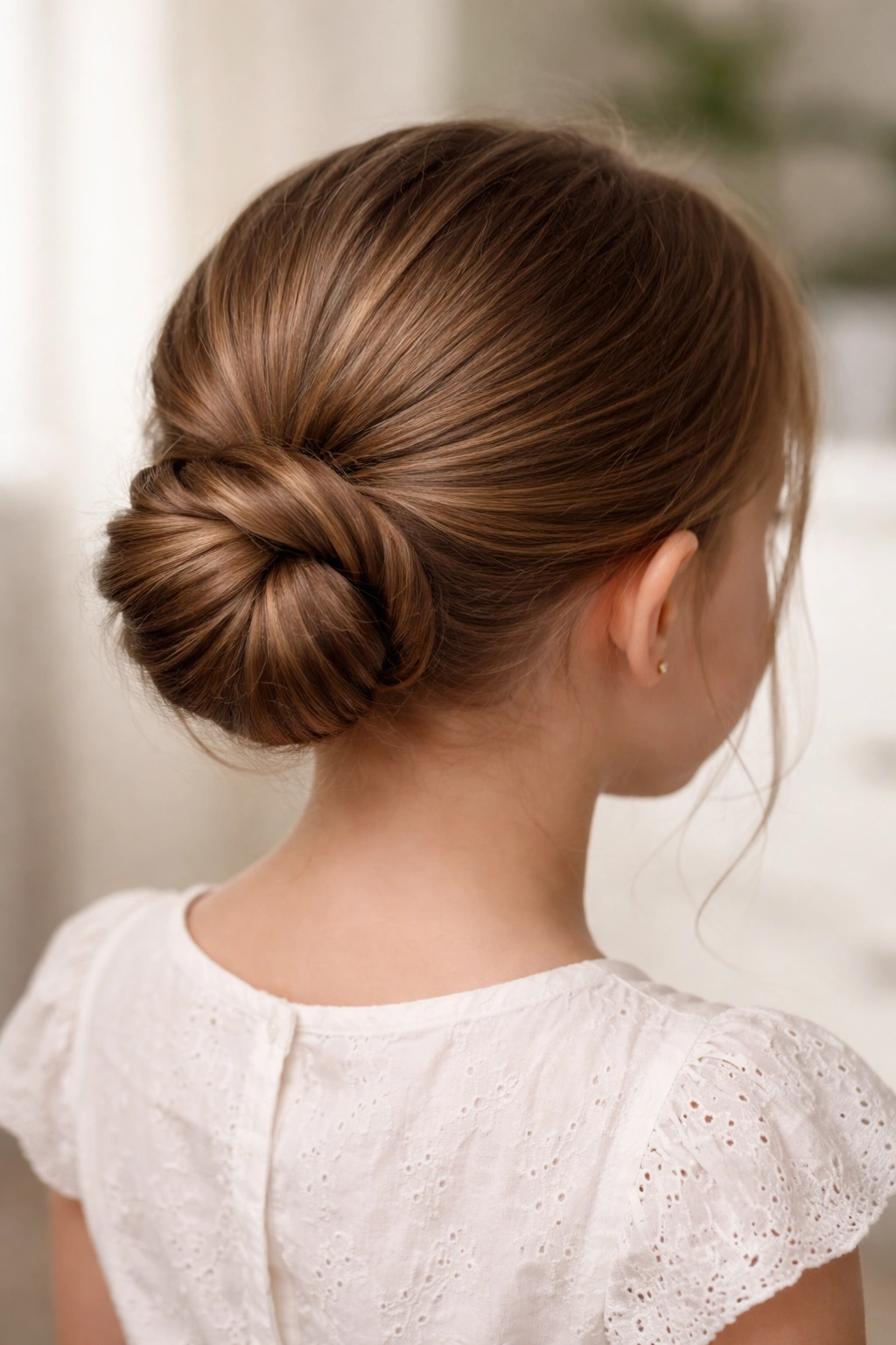 Low twisted bun hairstyle at the nape of the neck
