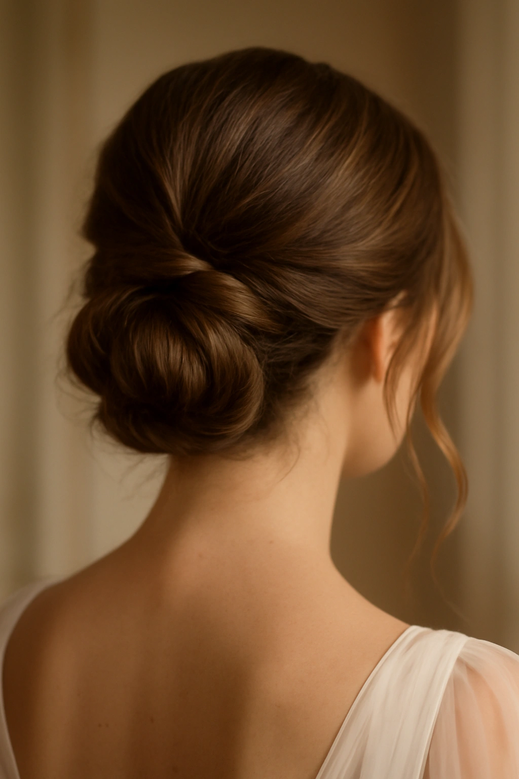 8 Soft and Romantic Updos Perfect for Your Wedding 1 Low twisted chignon at the nape of the neck with textured twists
