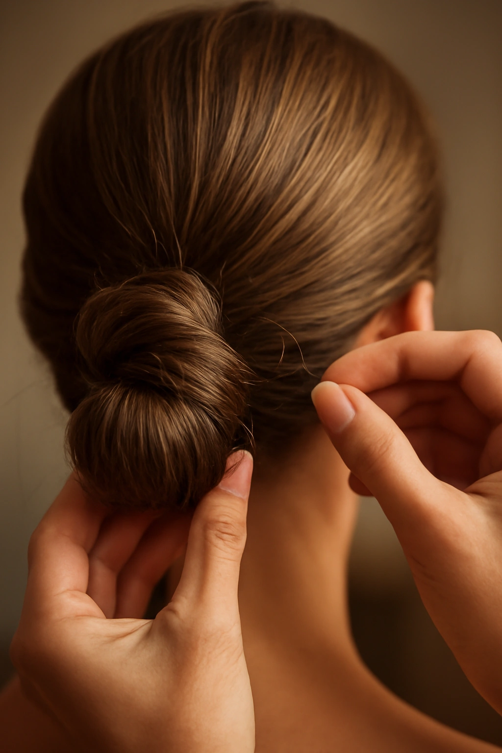 How to Create the Perfect Low Bun for Your Wedding 13 Close-up of a low bun secured with bobby pins, illustrating bun-fix techniques