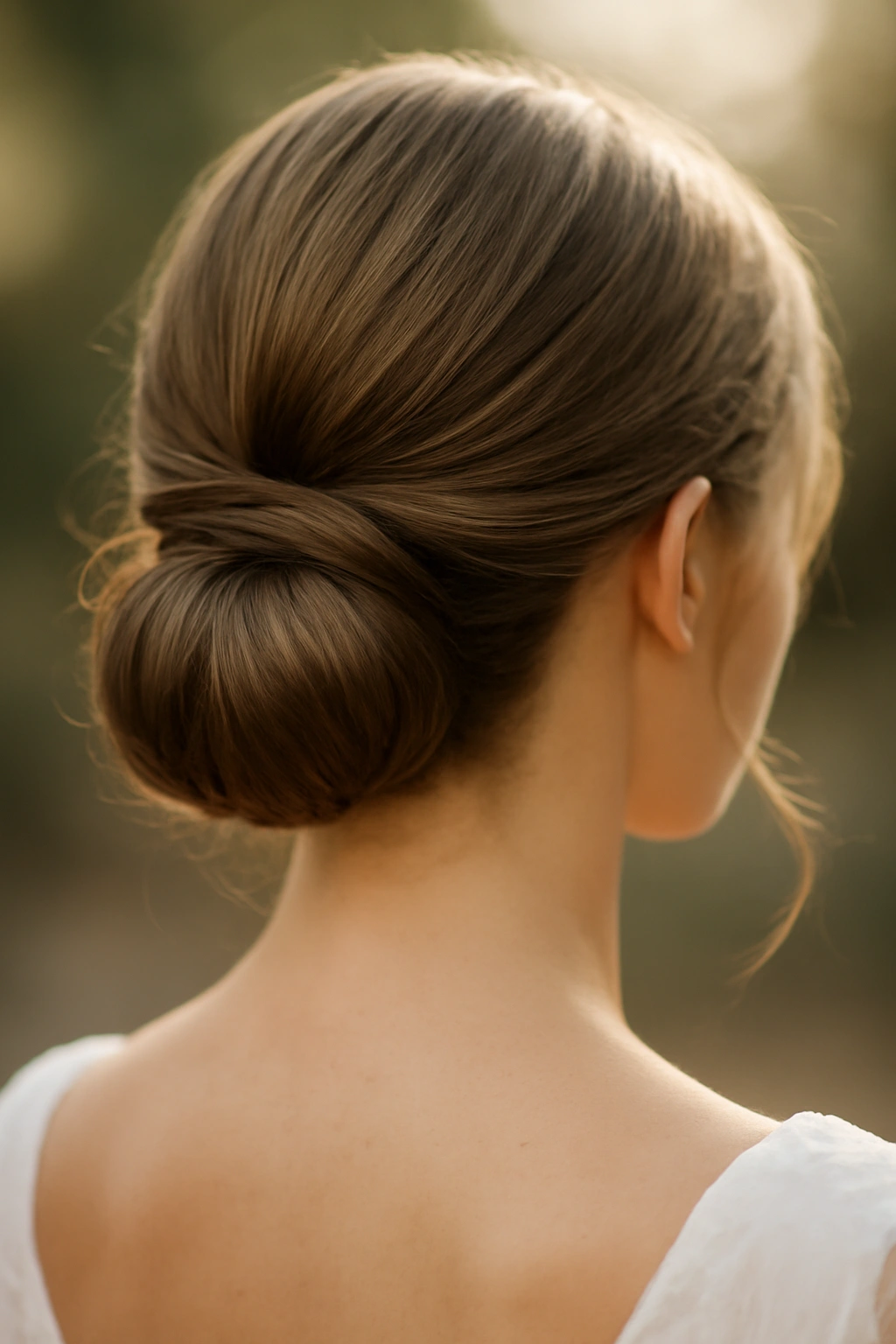 How to Create the Perfect Low Bun for Your Wedding 15 Close-up of a flawless low bridal bun with soft lighting