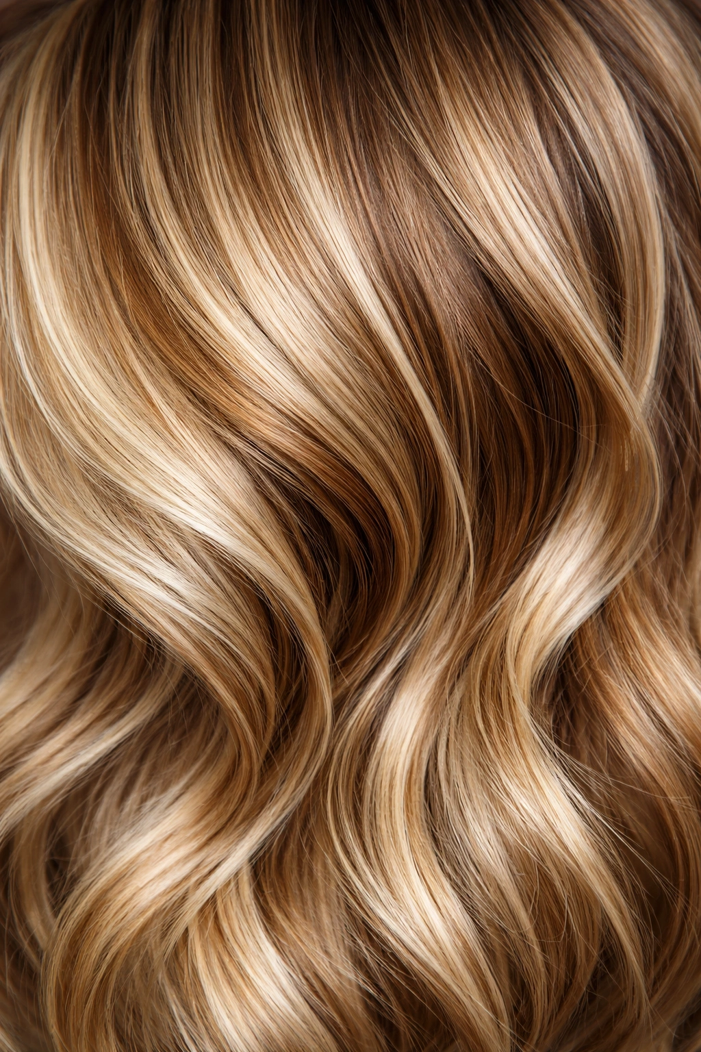 Close-up of blonde hair with caramel lowlights adding depth and dimension