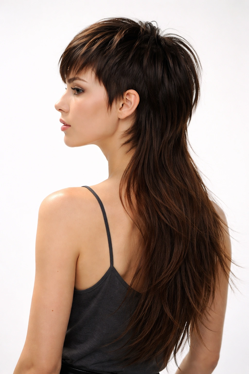 8 Mixie Haircuts Blending Mullet And Pixie 8 Profile view showing dramatic front short, long back Luxe Long-Back Mixie haircut.