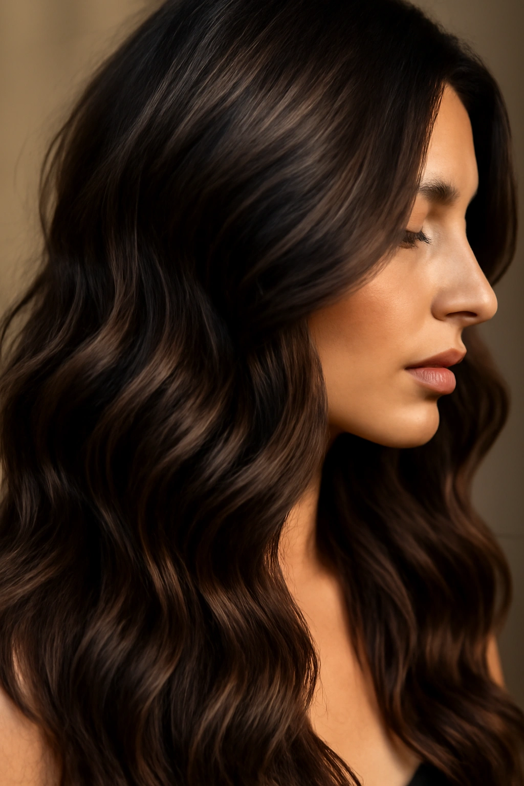 15 Dark Chocolate Hair Ideas That Look Rich and Luxurious on Every Skin Tone 15 Medium-dark chocolate hair with deep lowlights creating dimensional depth
