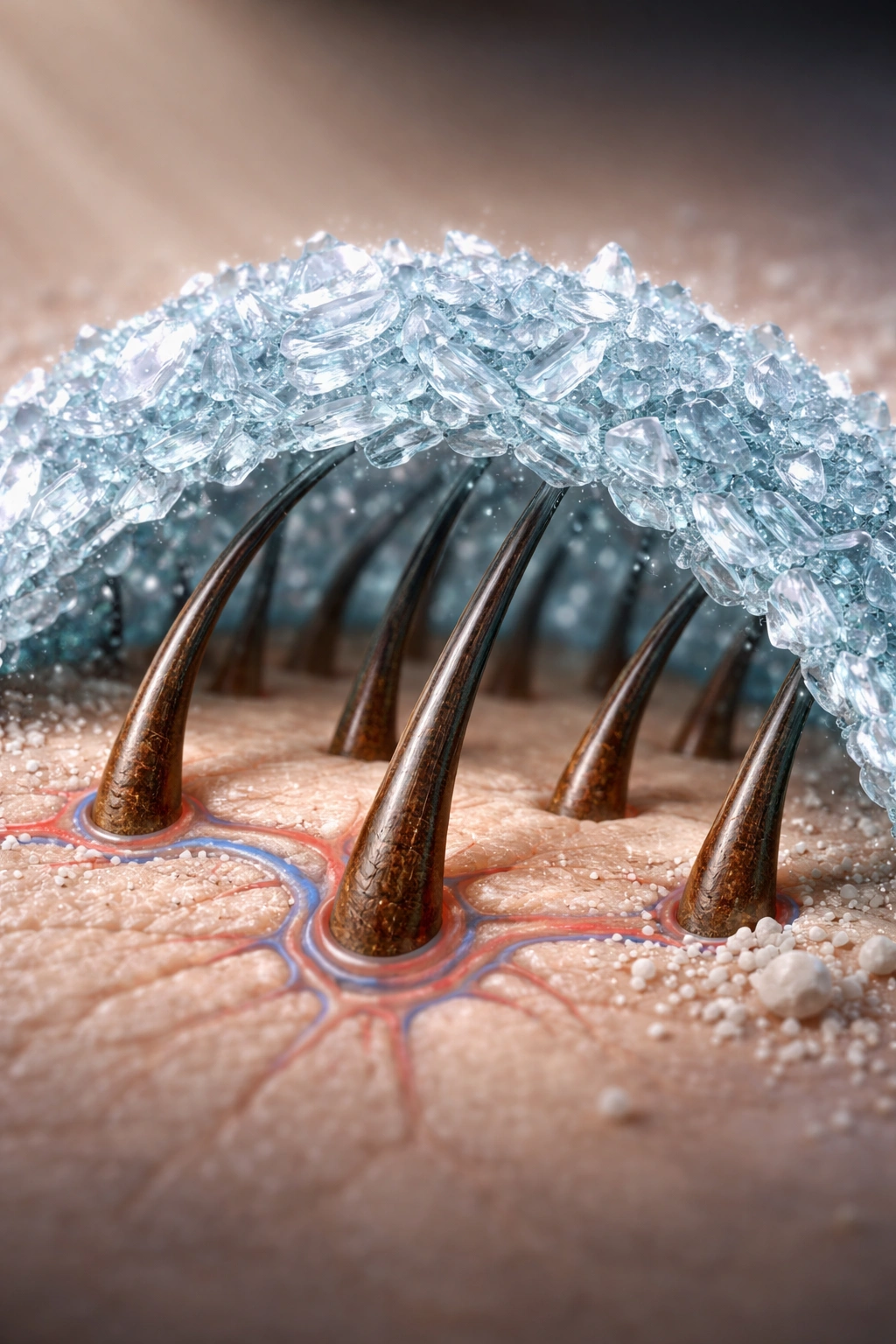 Magnesium crystals arranged as a protective barrier on a neutral surface