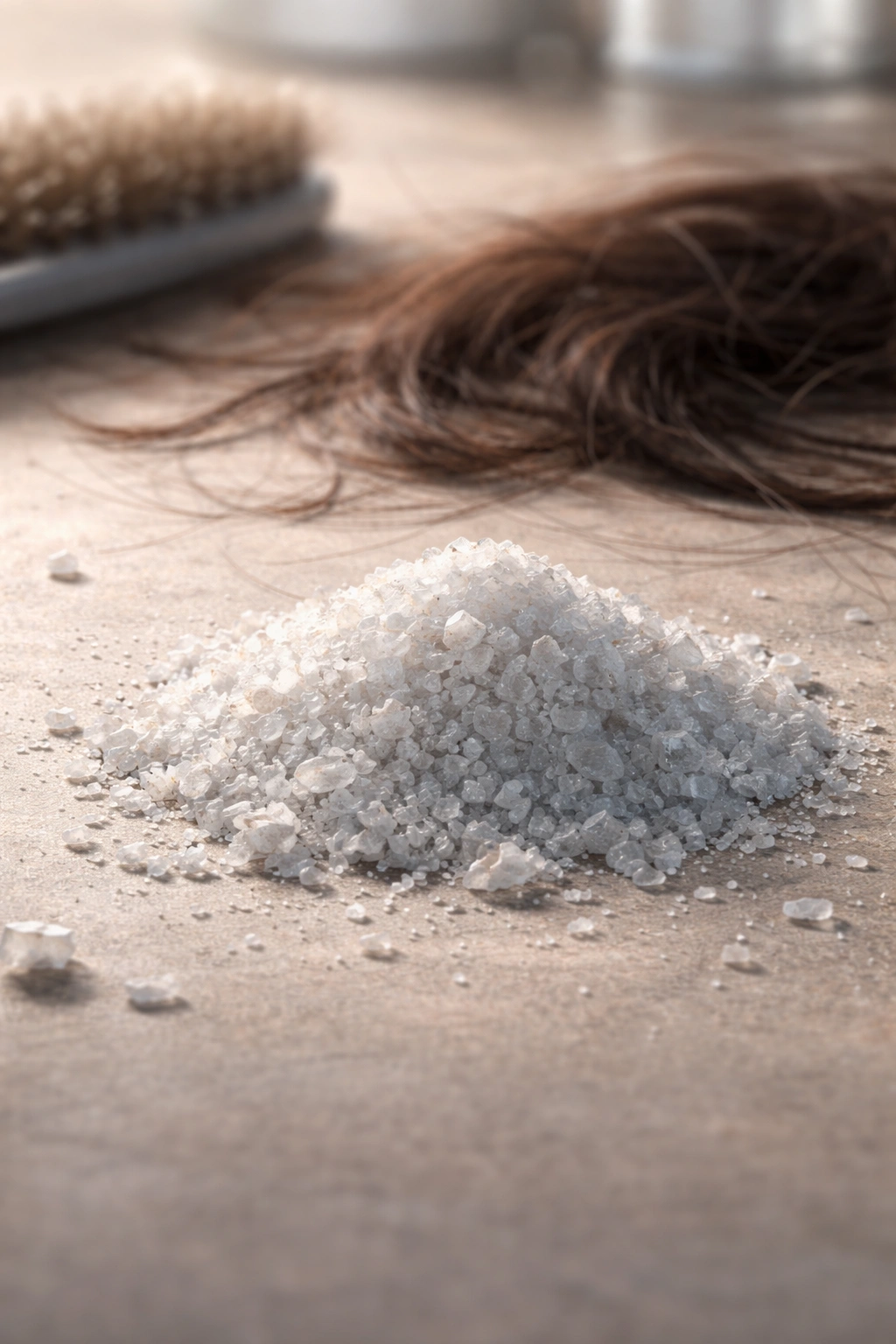 Close-up of magnesium crystals on a neutral surface
