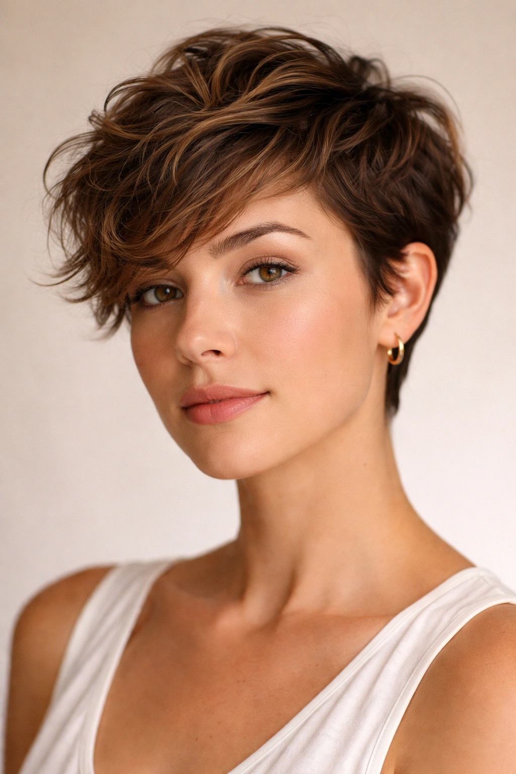 Wavy Pixie Cuts 12 Styles For Naturally Wavy Hair 15 Portrait of a head with a well-defined, healthy wavy pixie haircut.