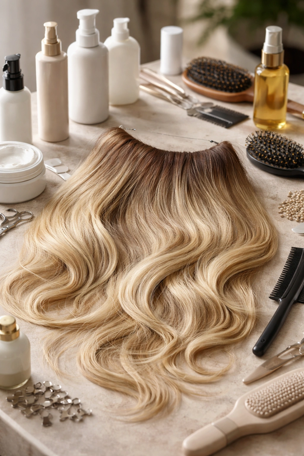 Halo extension head with maintenance tools and unlabeled products around it