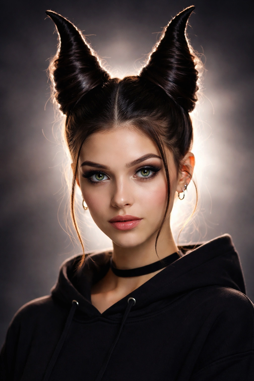 Maleficent-inspired horn buns hairstyle on a student