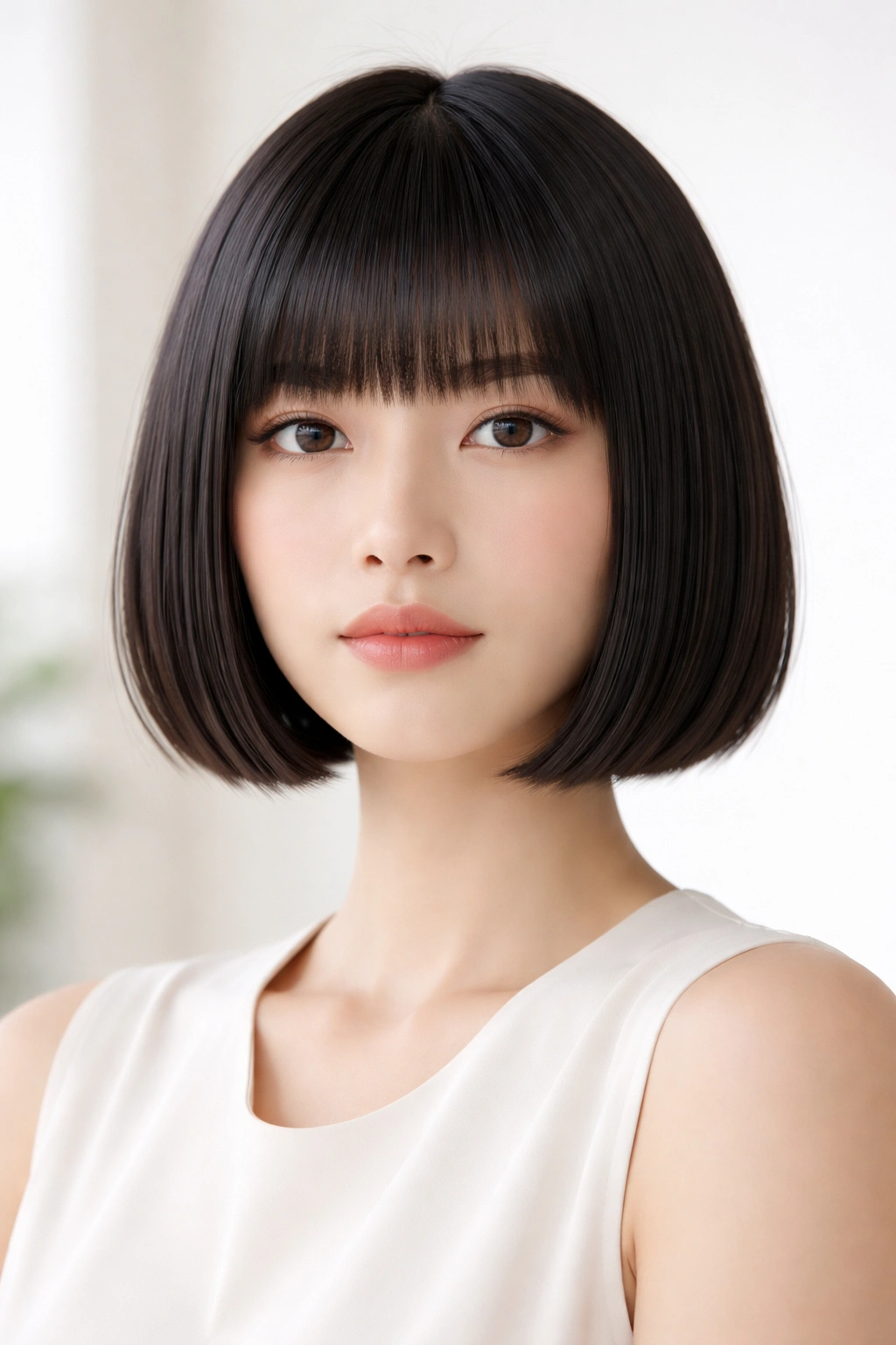 Mariko Bob with blunt chin-length cut and straight bangs.
