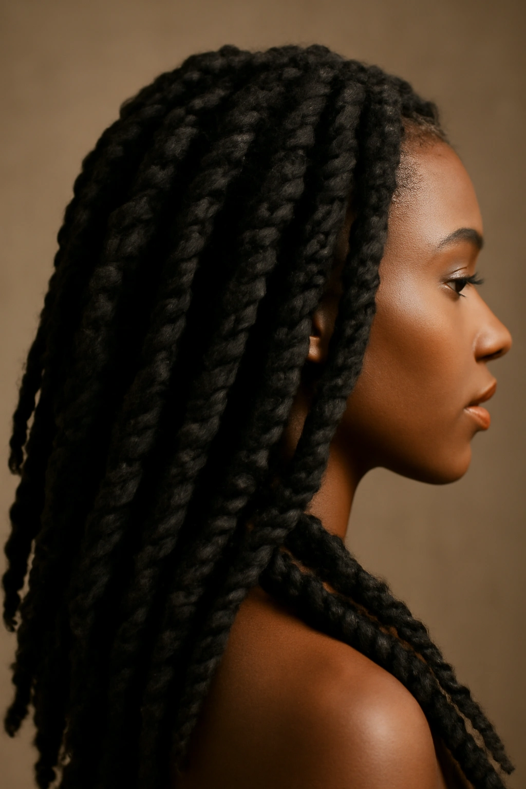 20 Hairstyles for Black Women Sorted by Hair Texture 14 Close-up of bold Marley twists with fluffy rope-like texture