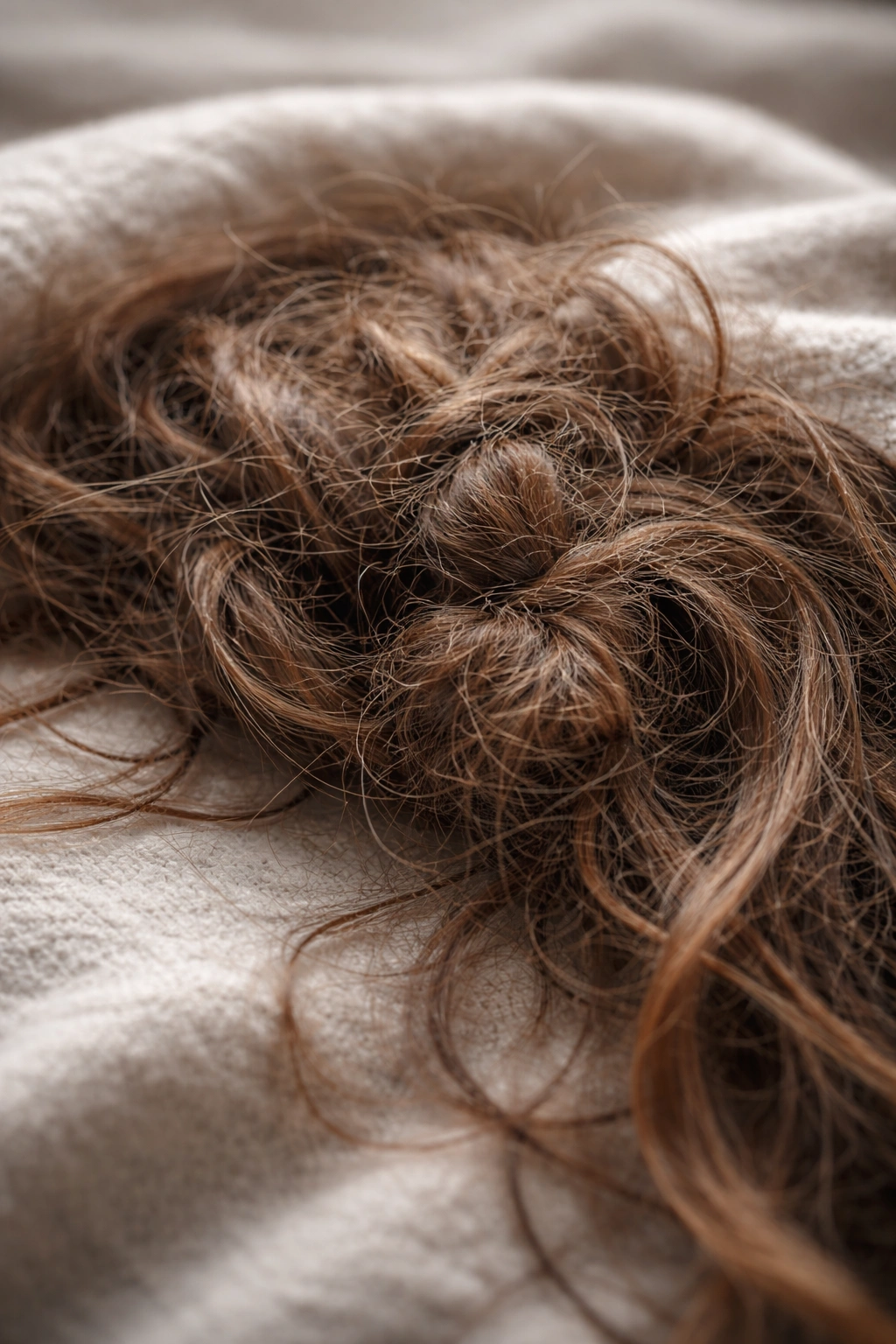 Hair with mats shown against fabric background suggesting friction causes.