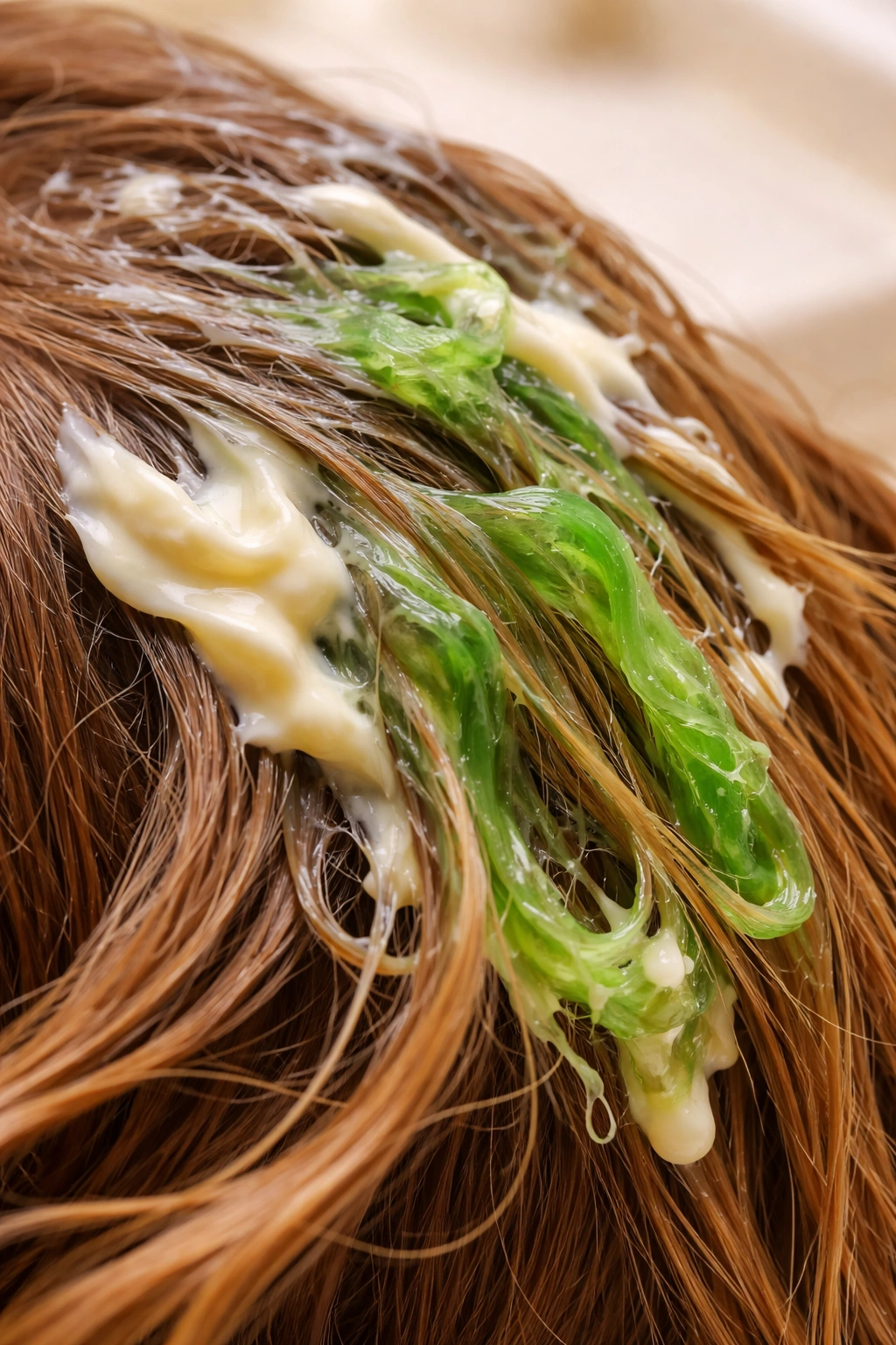 Hair with mayonnaise coating used to loosen slime
