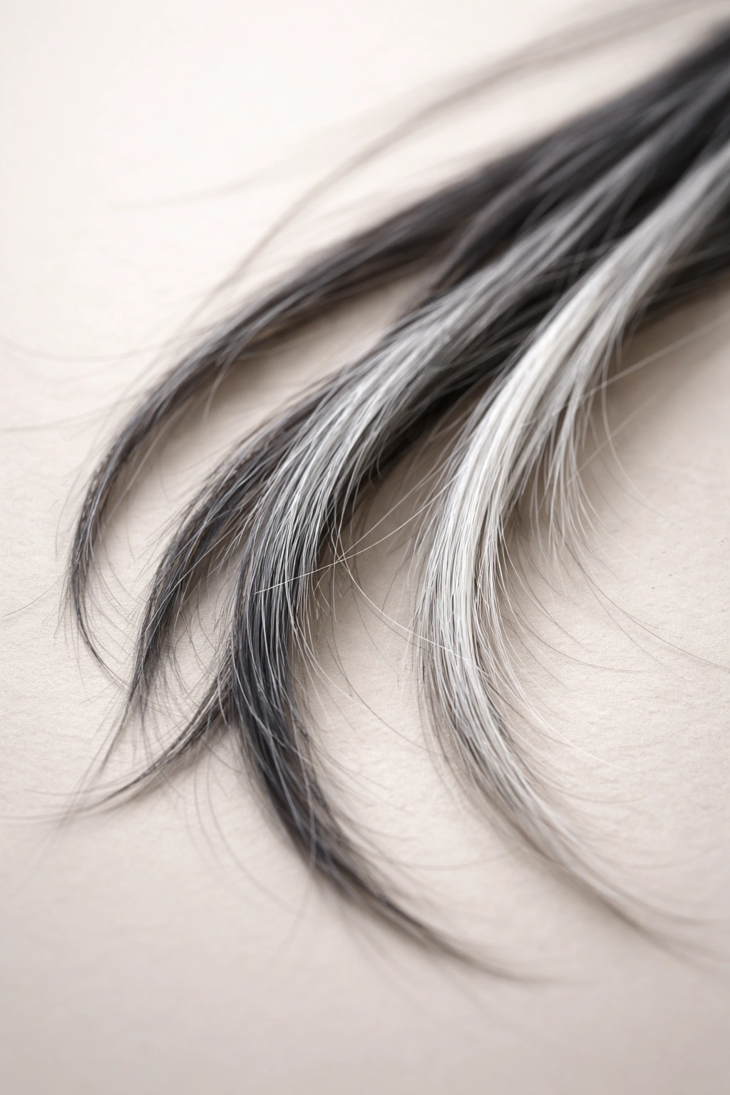 Close-up of grey hair strands suggesting links to medical conditions and premature greying