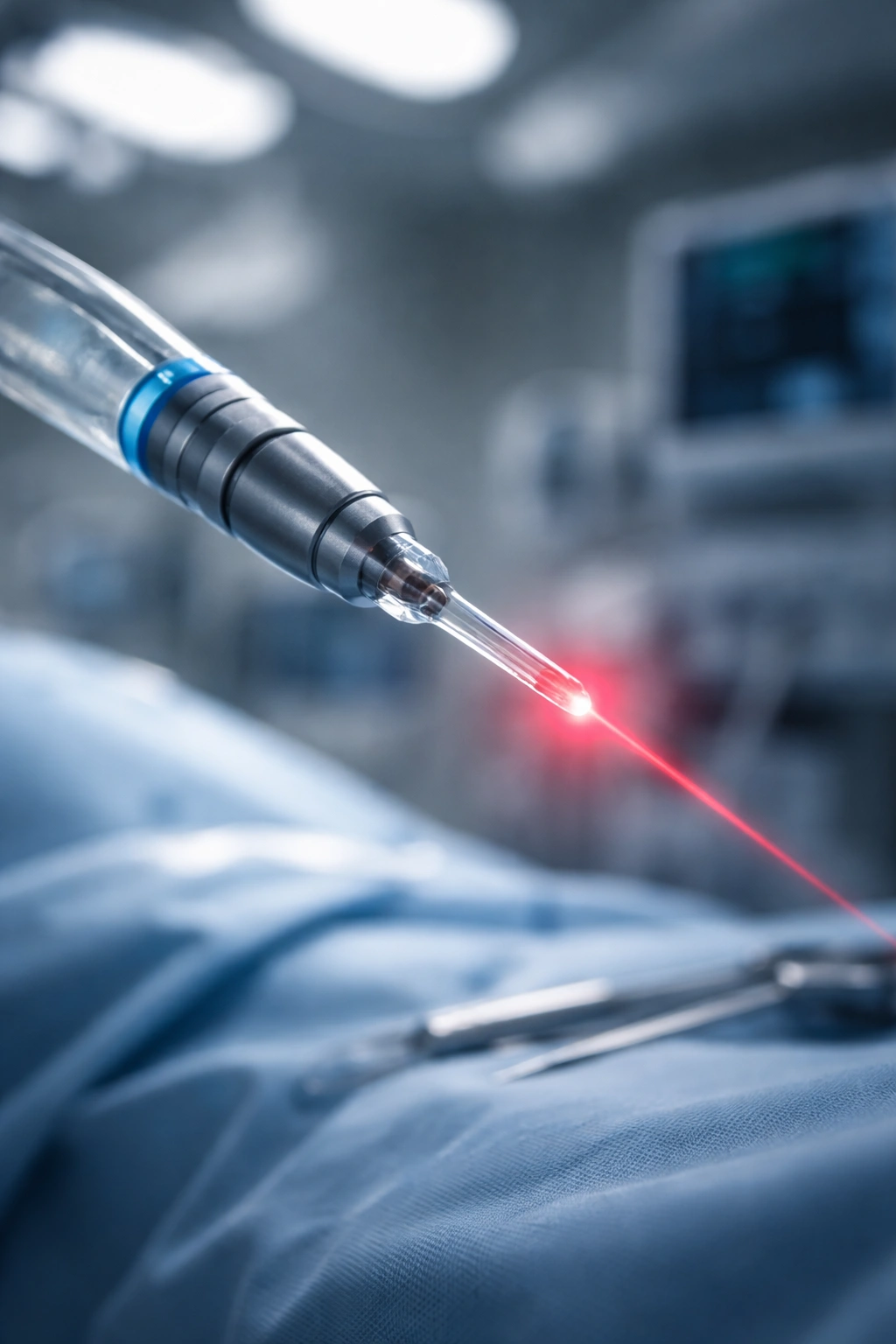 Medical laser fiber tip in a sterile procedure room