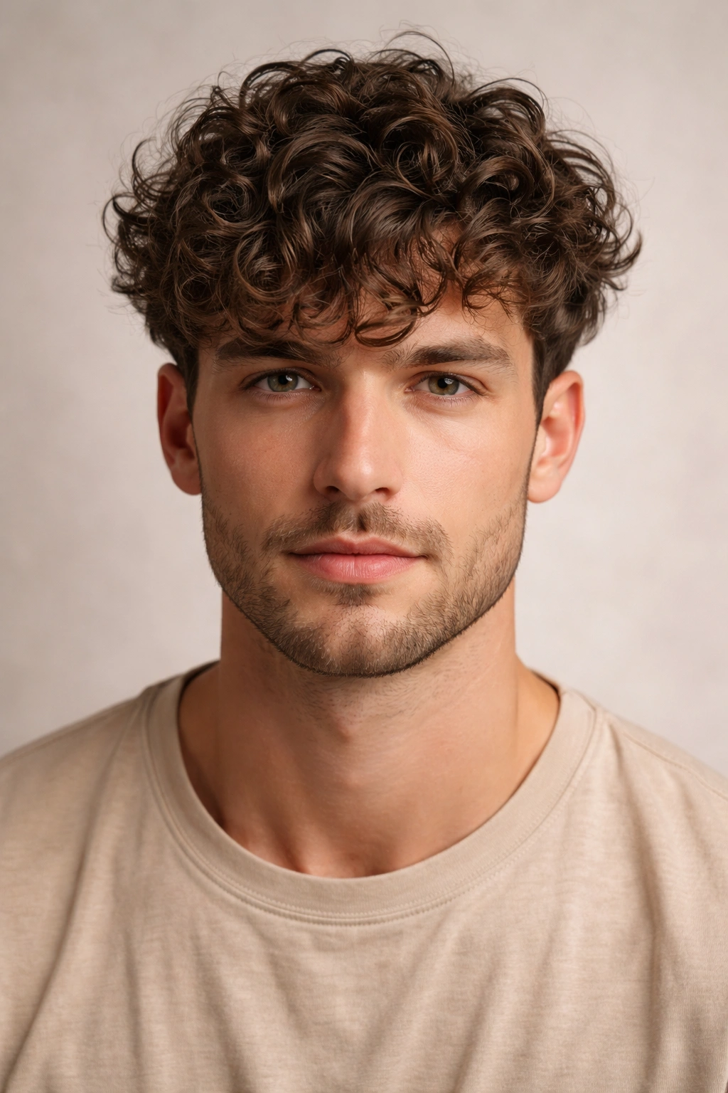Medium-length curly fringe hairstyle with defined texture