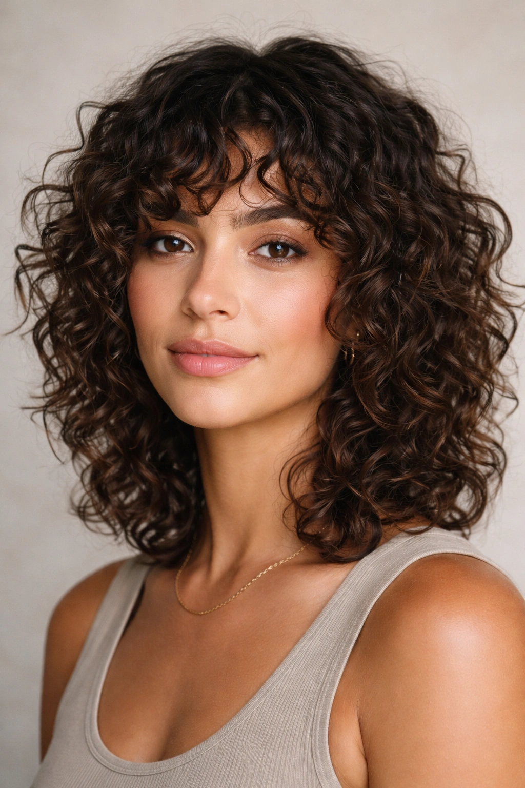 Close-up of medium-length curly hair with textured layers, Type 3 curls