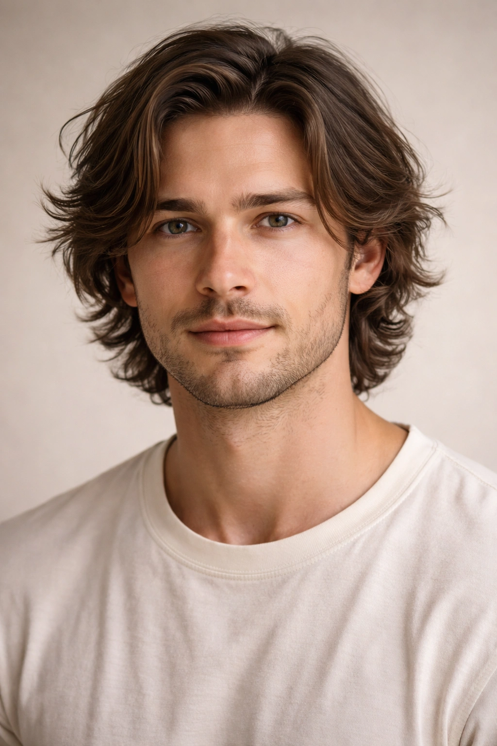 Close-up of a man with 2-4 inch medium-length hair showing ears-to-chin length