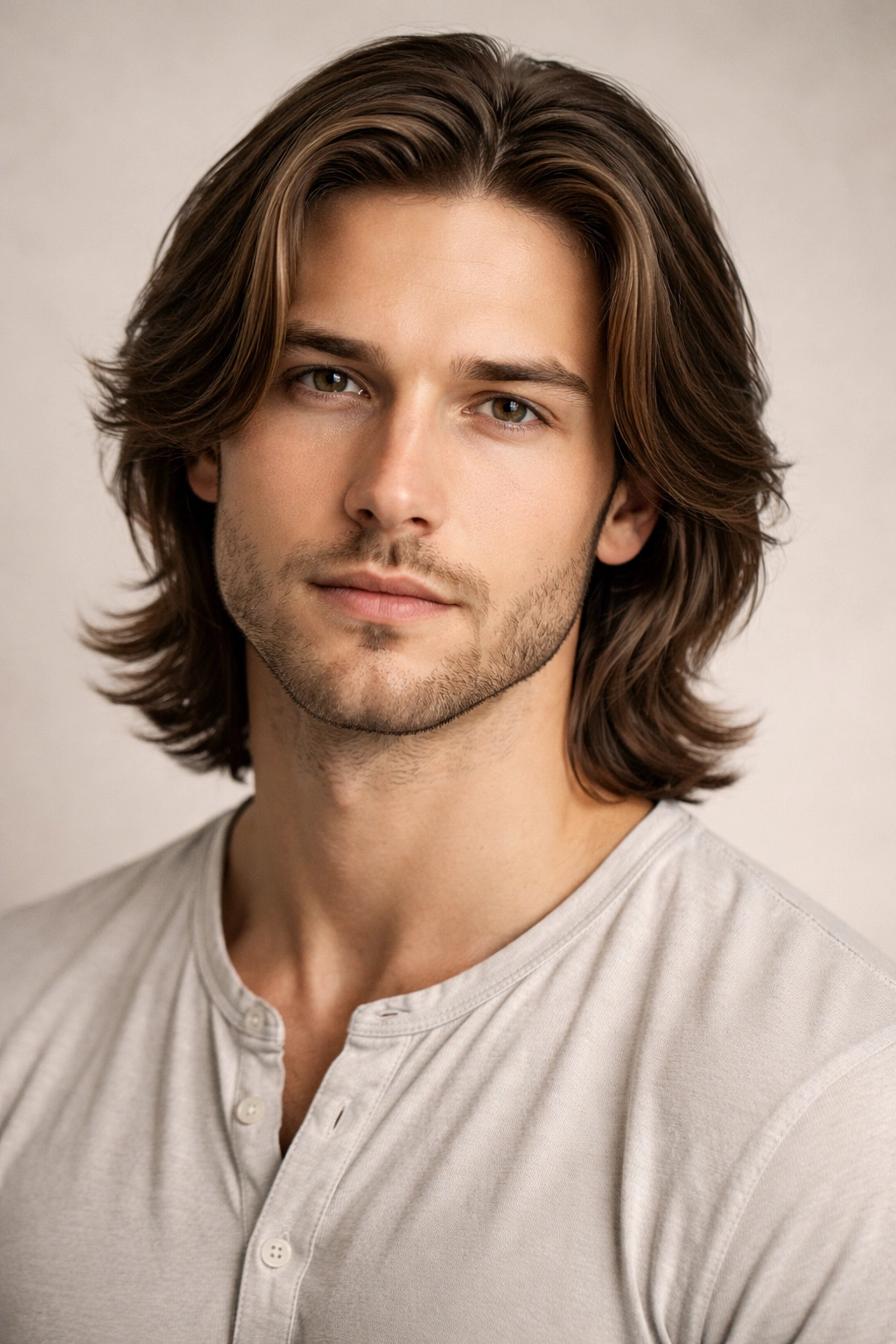 Man with shoulder-length, well-groomed medium-length hair showcasing healthy texture