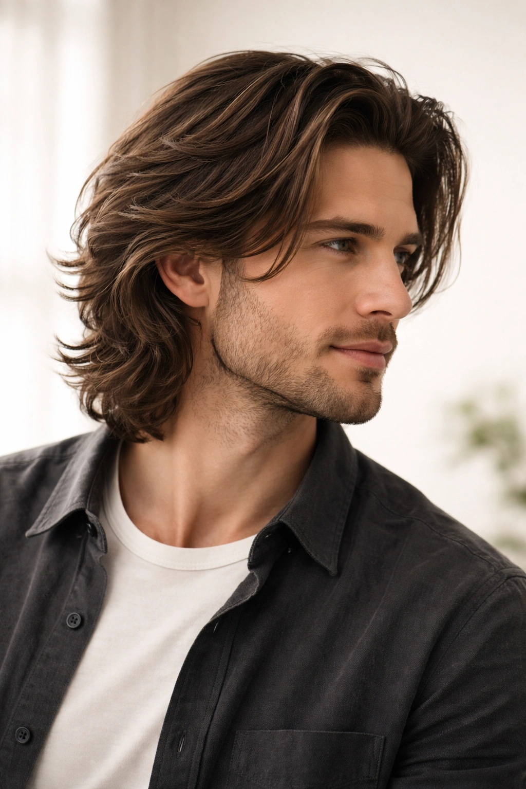 Medium-length layered cut with natural waves