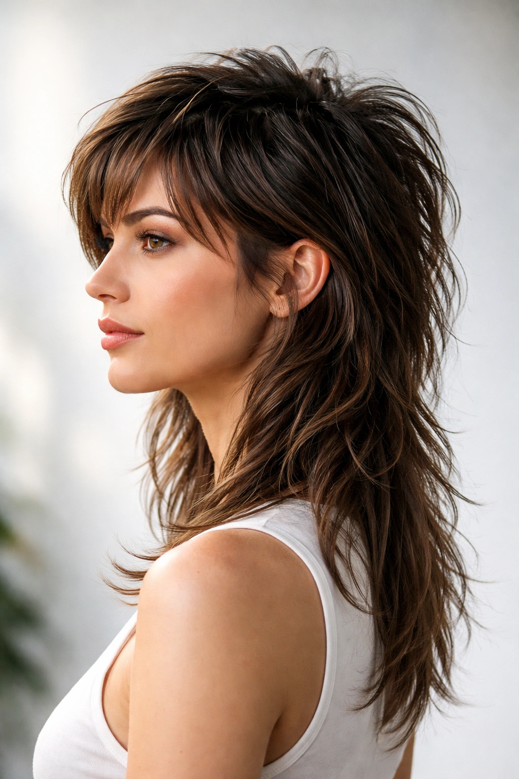 Modern medium-length mullet with short front and long textured back.