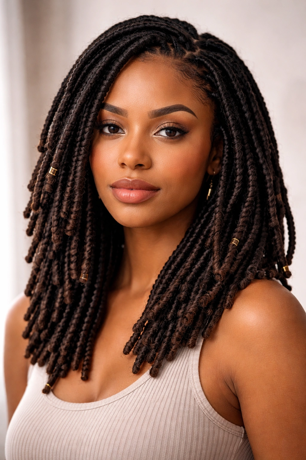 Close-up of medium locs with balanced thickness for versatile styling