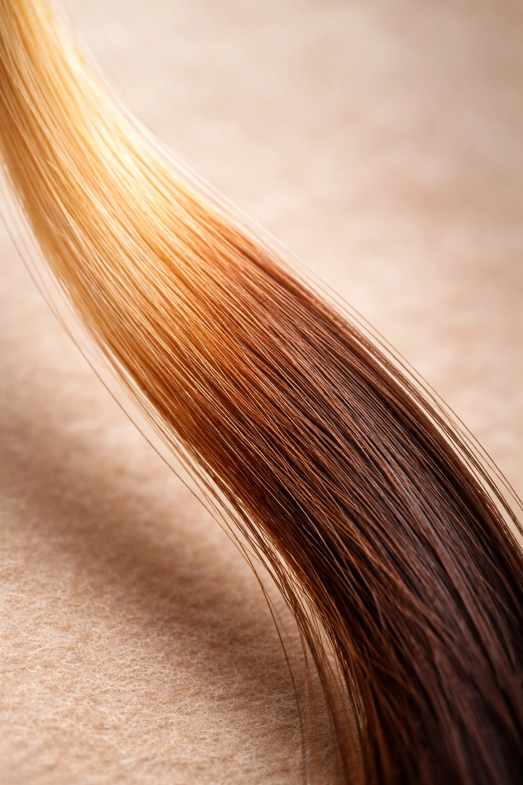 Hair strand with gradient from light to dark showing melanin balance