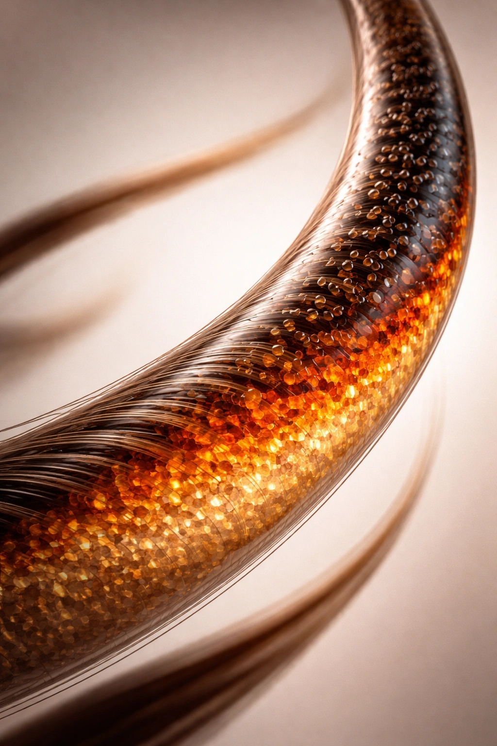 Hair strand close-up showing melanin pigment distribution