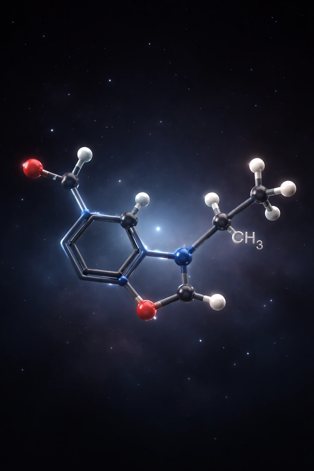 Close-up of a melatonin molecule against a dark background, symbolizing sleep regulation