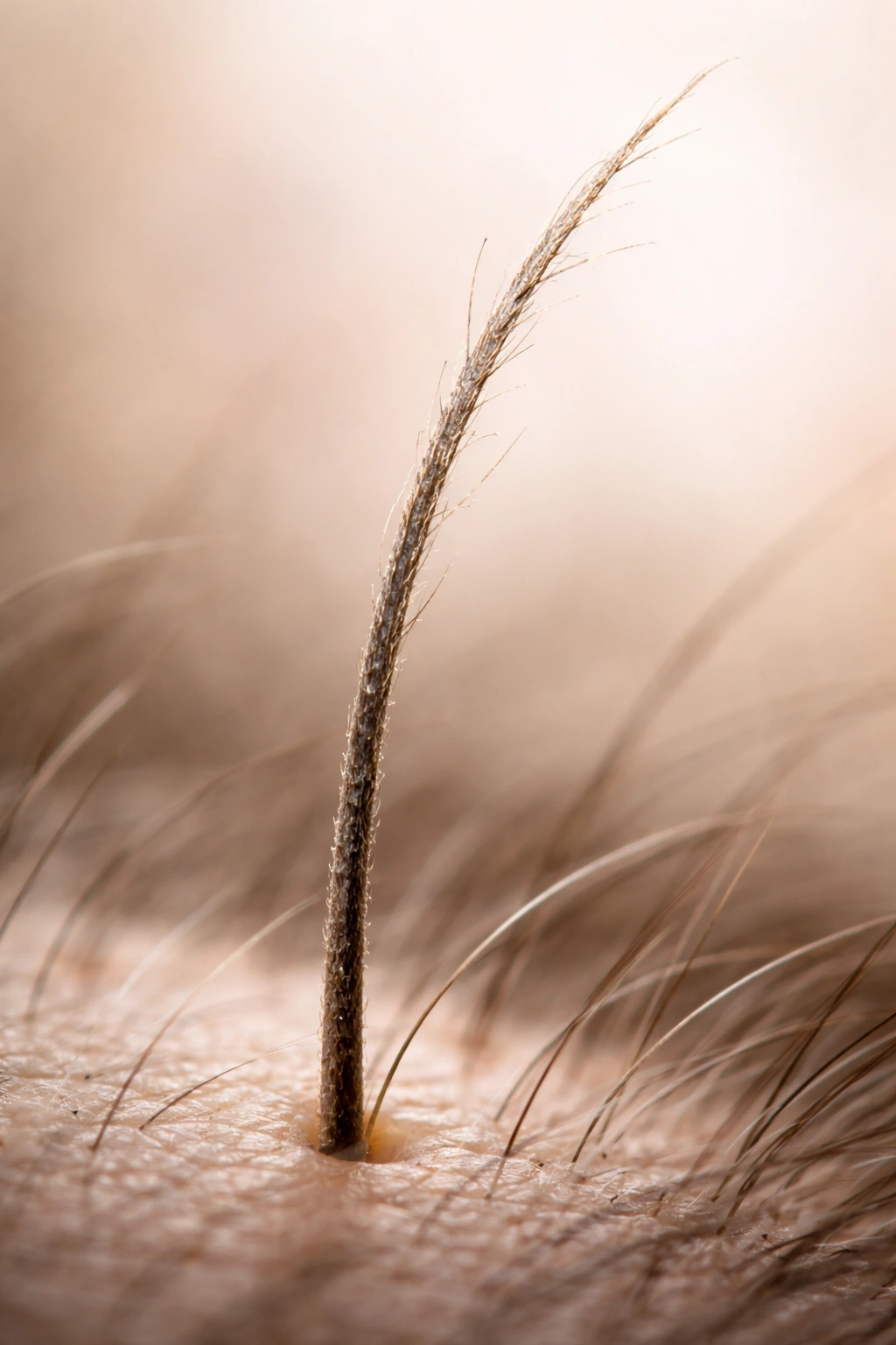 Macro shot of a thinning dry scalp hair reflecting menopause-related changes beyond estrogen