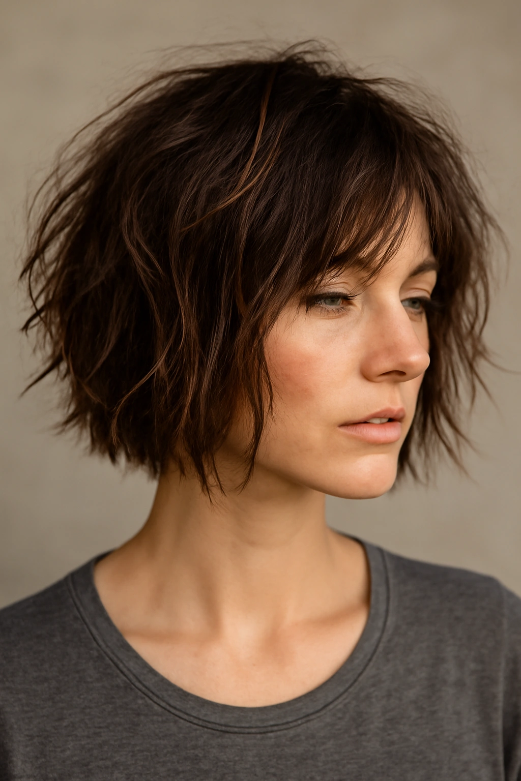 18 Short Bob Cuts For Fine And Thick Hair Alike 17 Portrait of a model with a messy, textured bob and natural volume