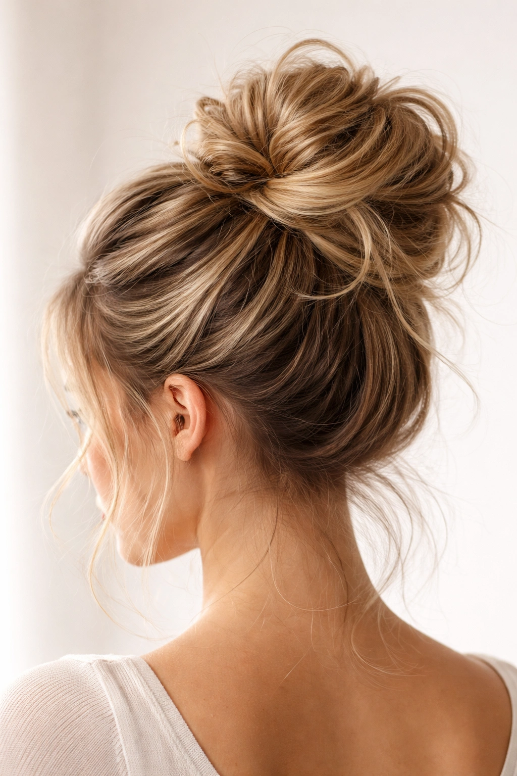 Messy bun hairstyle with texture