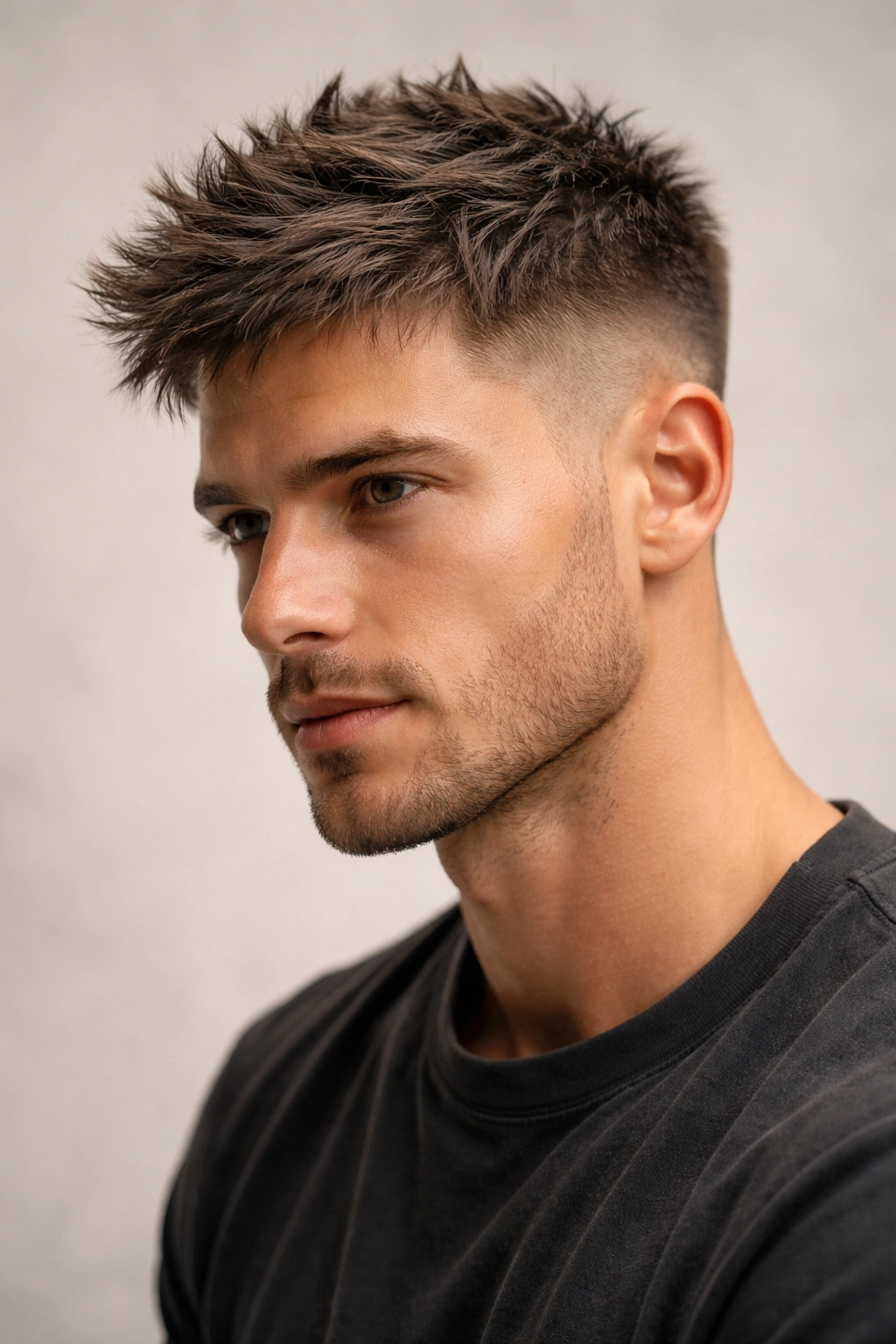 Messy crew cut hairstyle with textured, tousled top