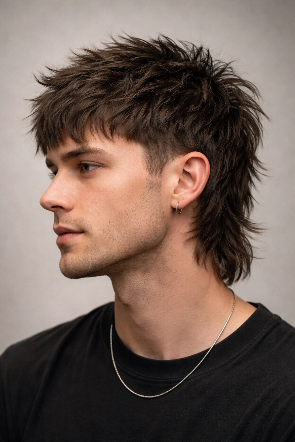 Close-up of The Messy Crop Mullet with choppy texture and back length.