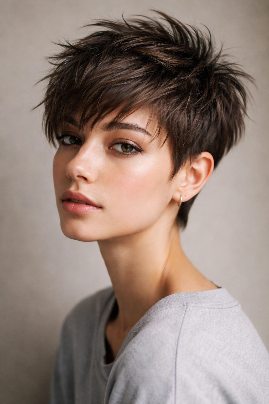 Close-up of a messy bedhead crop with textured layers