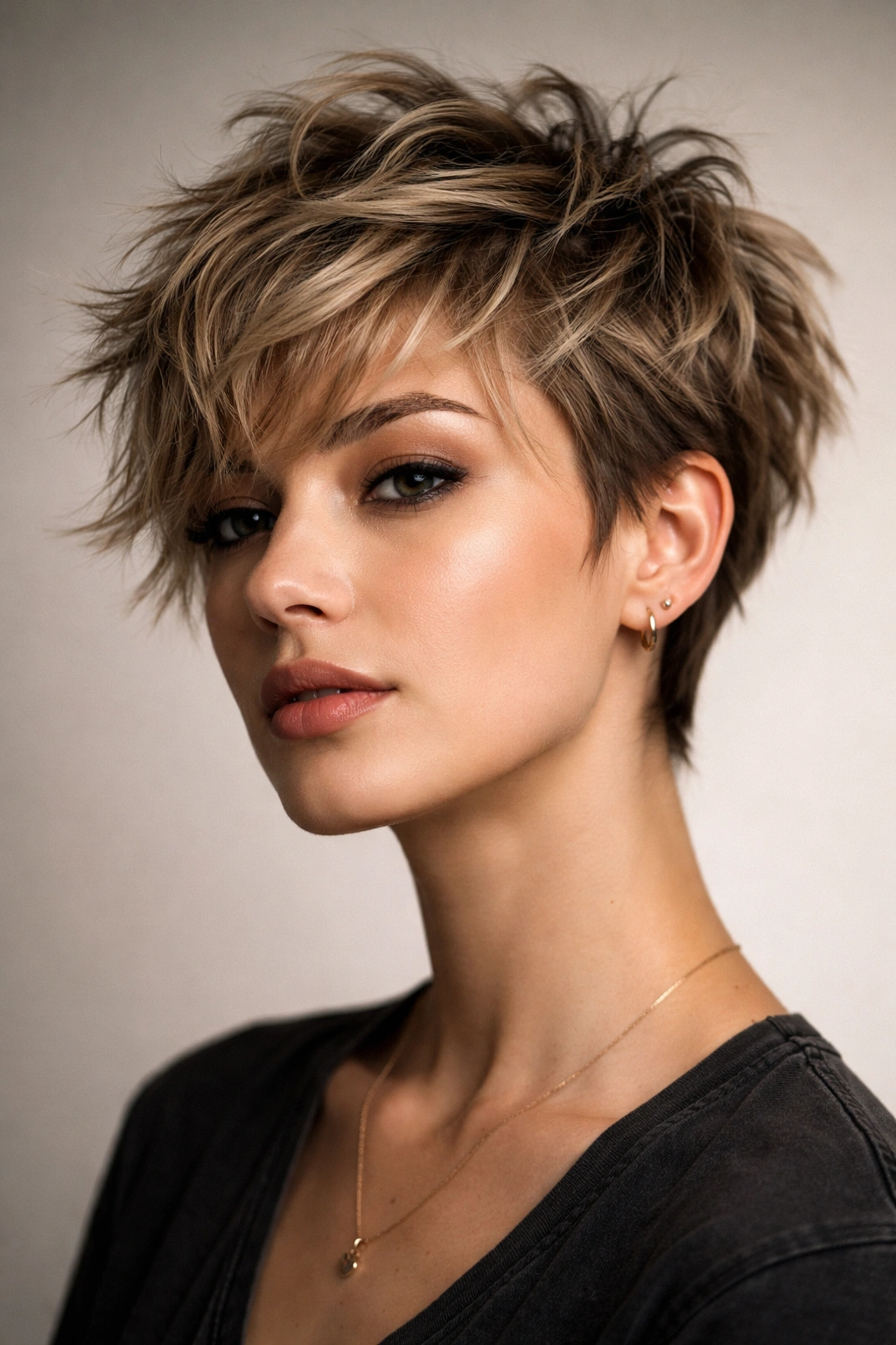 10 Edgy Short Haircuts That Work On Fine Hair 7 Close-up of messy tousled crop with textured layers