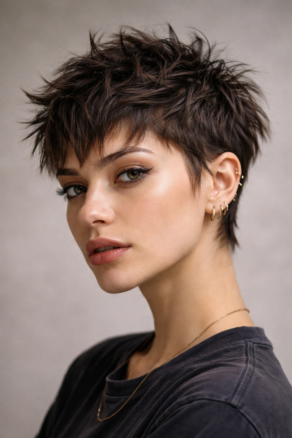 Messy cropped haircut showing short, choppy texture