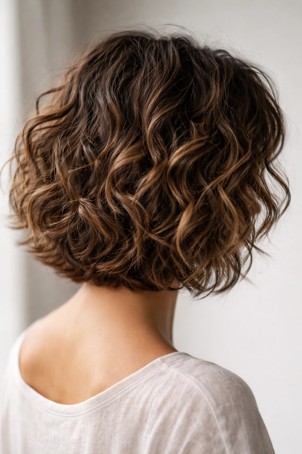 Messy curly bob hairstyle with textured, voluminous curls