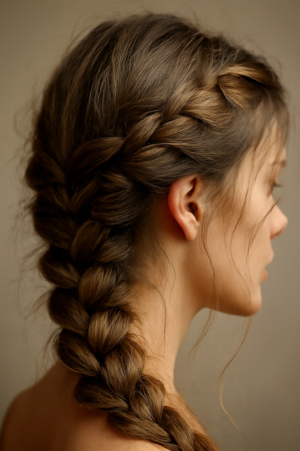 10 Loose Braid Styles for Casual or Dressy Occasions 1 Close-up of a messy Dutch braid with loose strands.