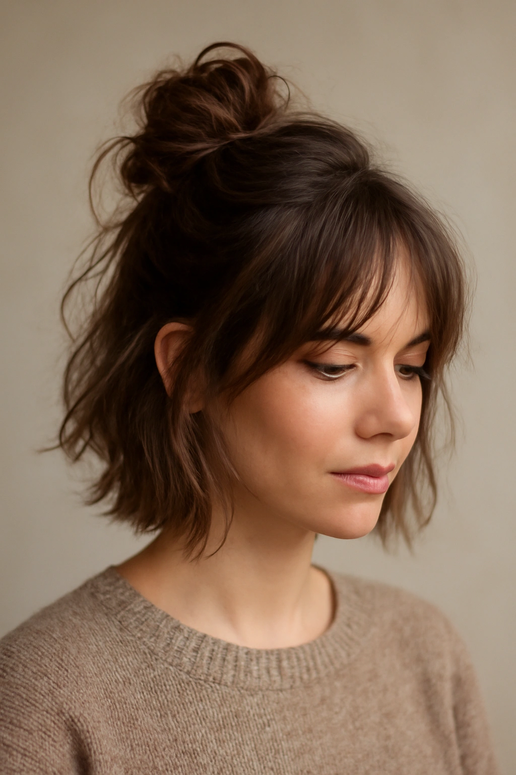 10 Half Up Styles for Short Hair You Can Try Today 9 Messy half-up with face-framing layers in short textured hair.