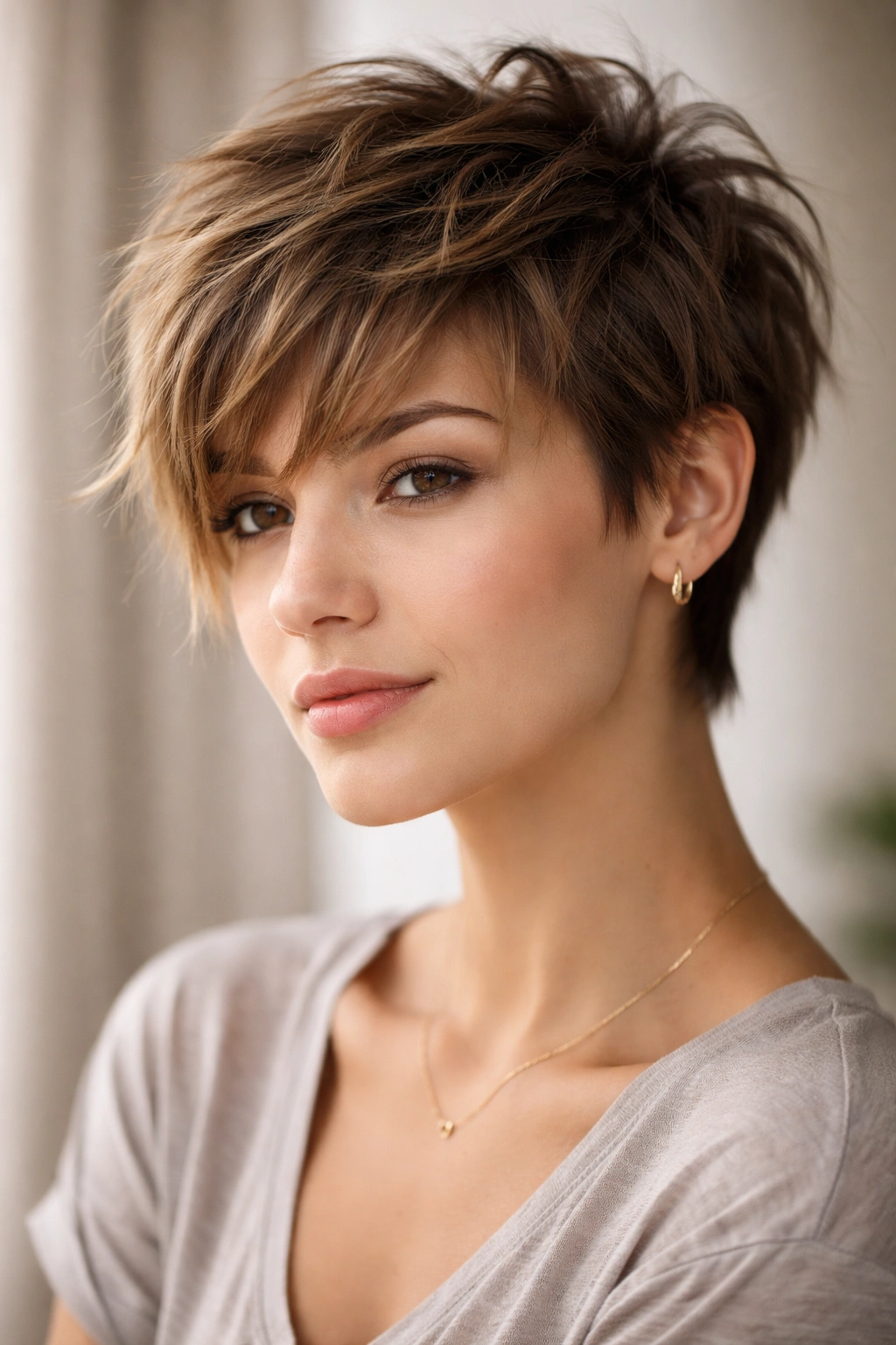 12 Short Pixie Cuts For Truly Low Maintenance 12 Three-quarter view of messy pixie with longer bangs