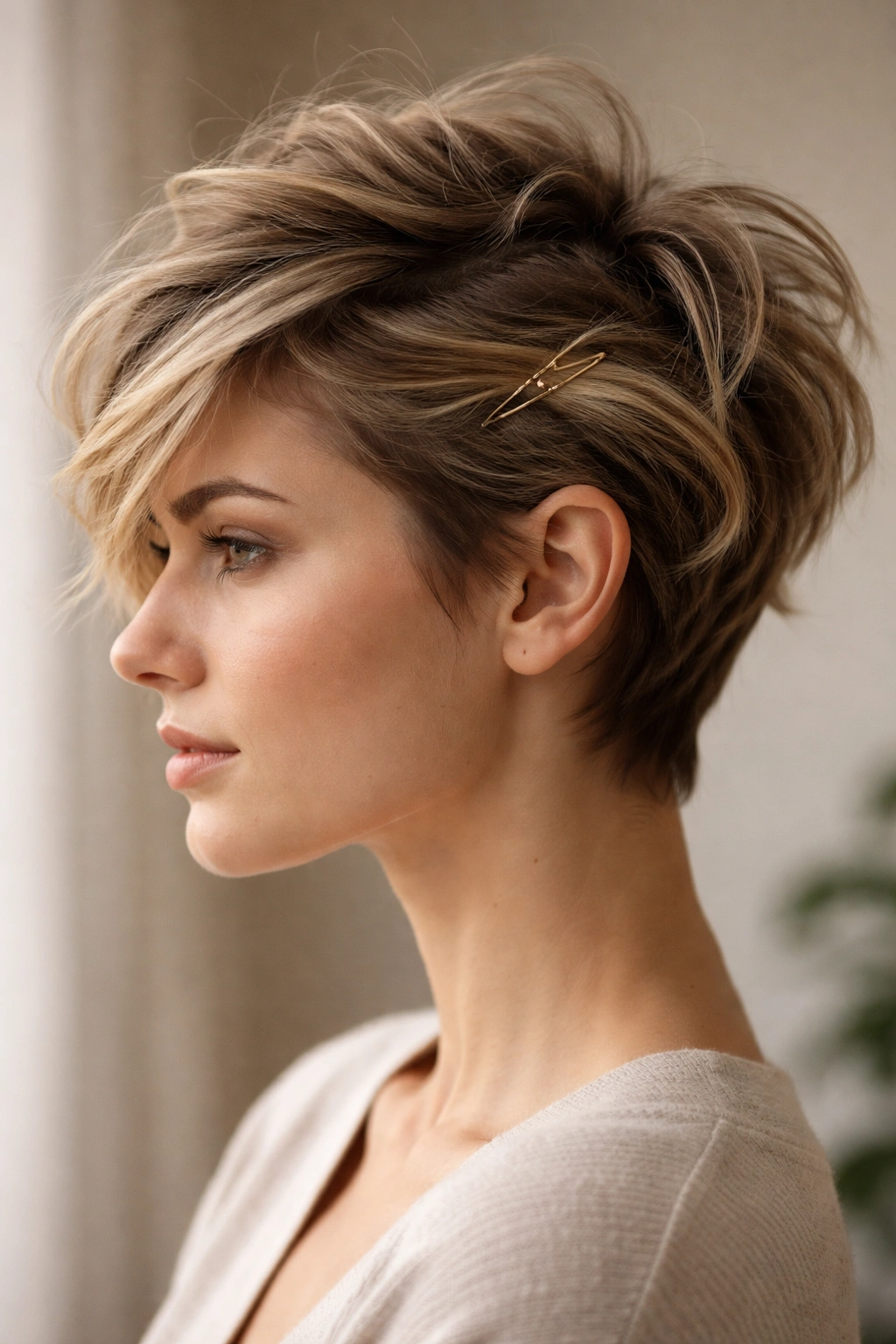 15 Easy Updos That Actually Work On Short Hair 6 Messy pixie pin with side swoosh and teased crown