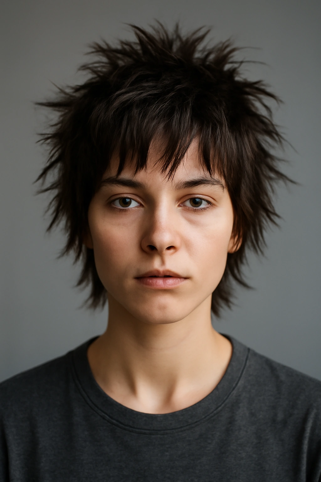 20 Short Shag Haircuts for Easy, Effortless Mornings 9 Close-up of short, textured messy spiky shag with distinct piecey ends.