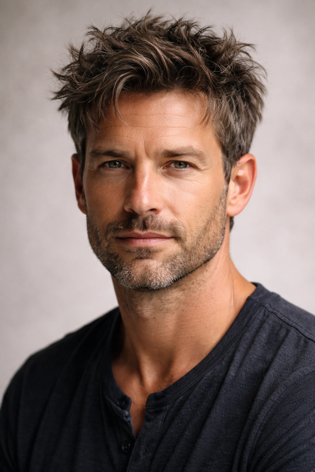 Portrait of a man with a messy textured hairstyle with natural movement
