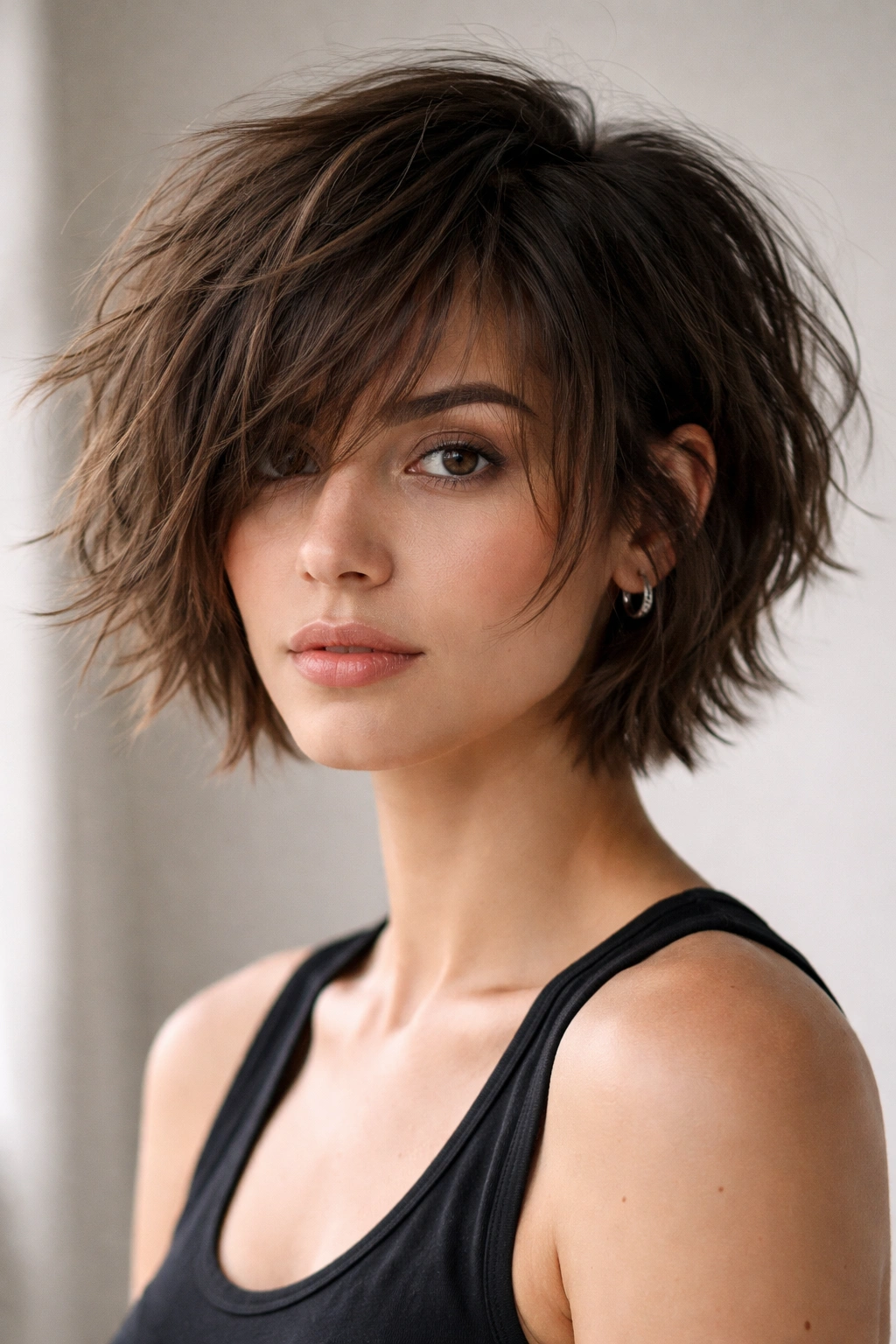 12 Boyish Short Haircuts Women Keep Asking For 10 Messy textured bob hairstyle with pronounced texture in a studio portrait