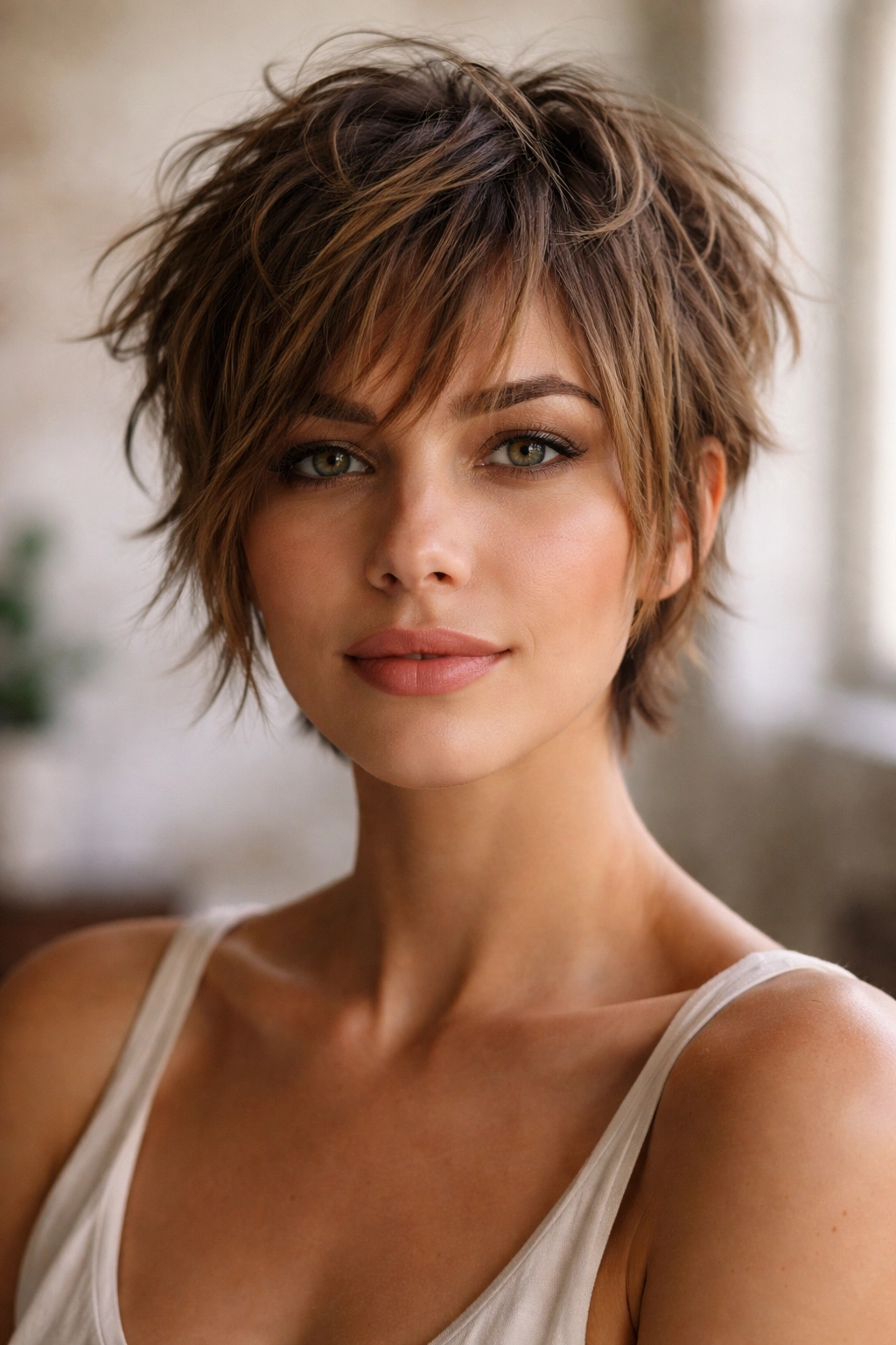 12 Short Haircuts With Long Layers That Flow Nicely 12 Messy textured crop with longer pieces around the face.