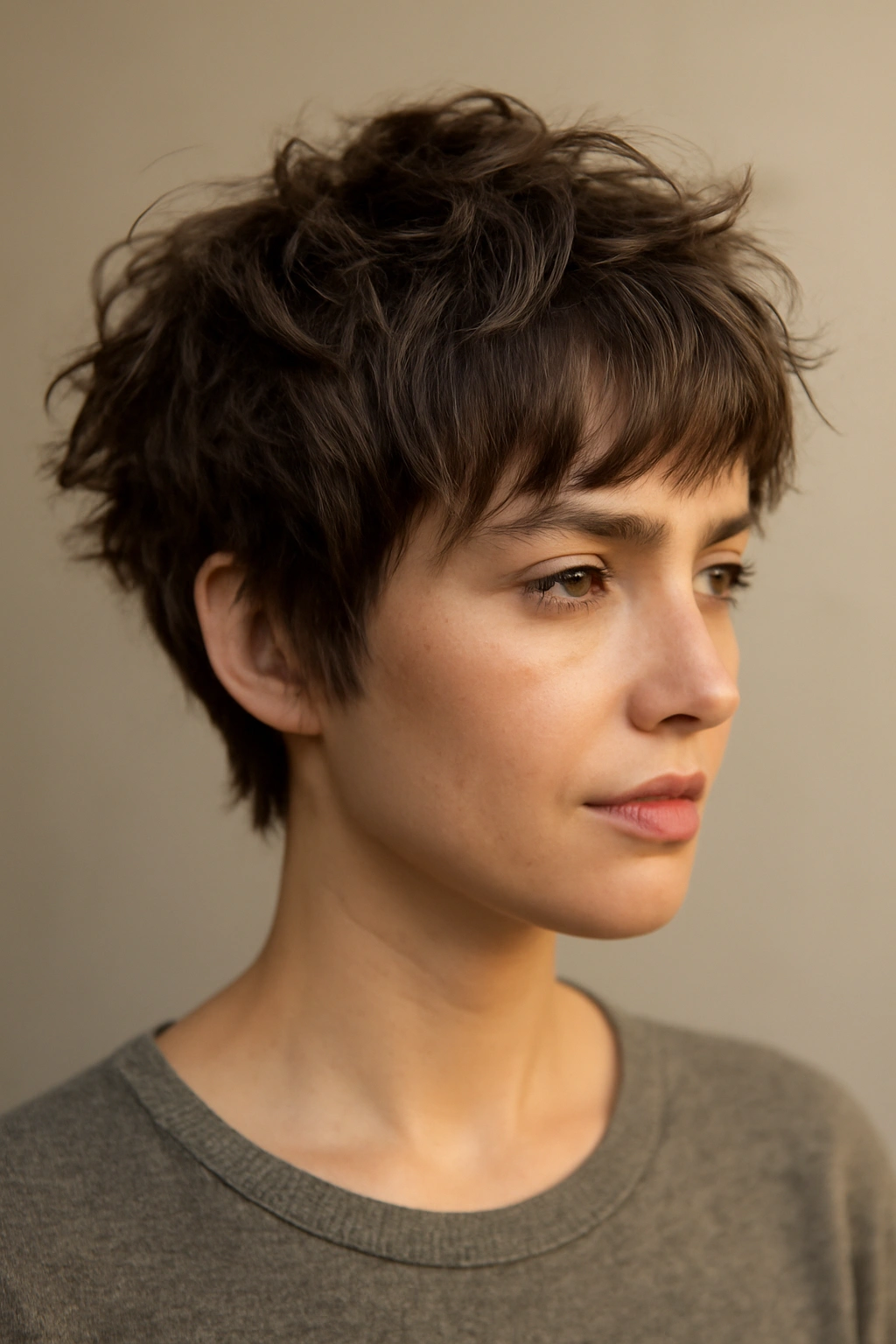10 Quick Short Hairstyles for Busy Mornings 4 Medium shot of a messy textured crop with volume hairstyle