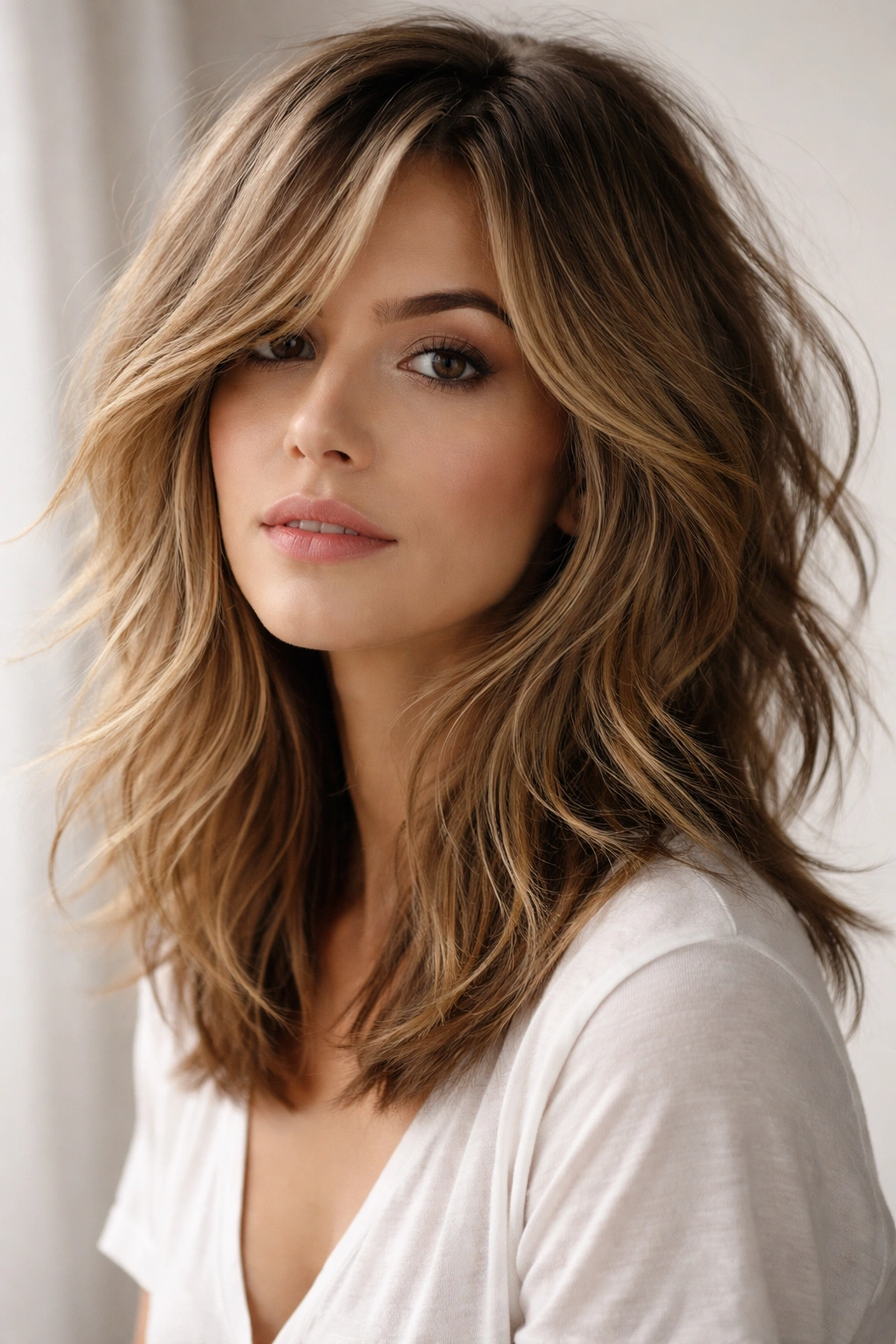 12 Shoulder Length Layered Cuts With Movement 10 Messy textured layers with intentional piece separation