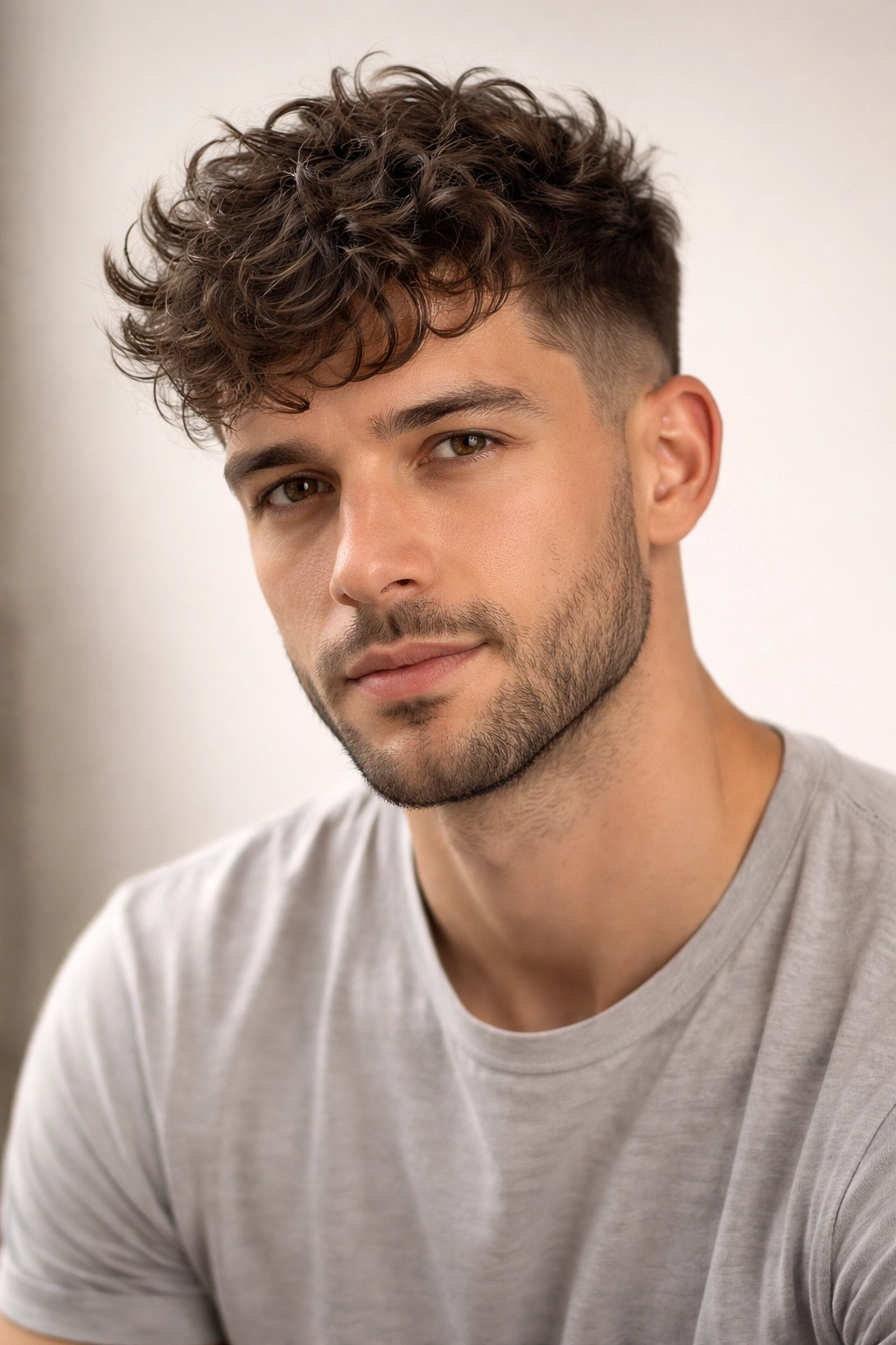 Portrait of a man with textured, messy top and tight side fade