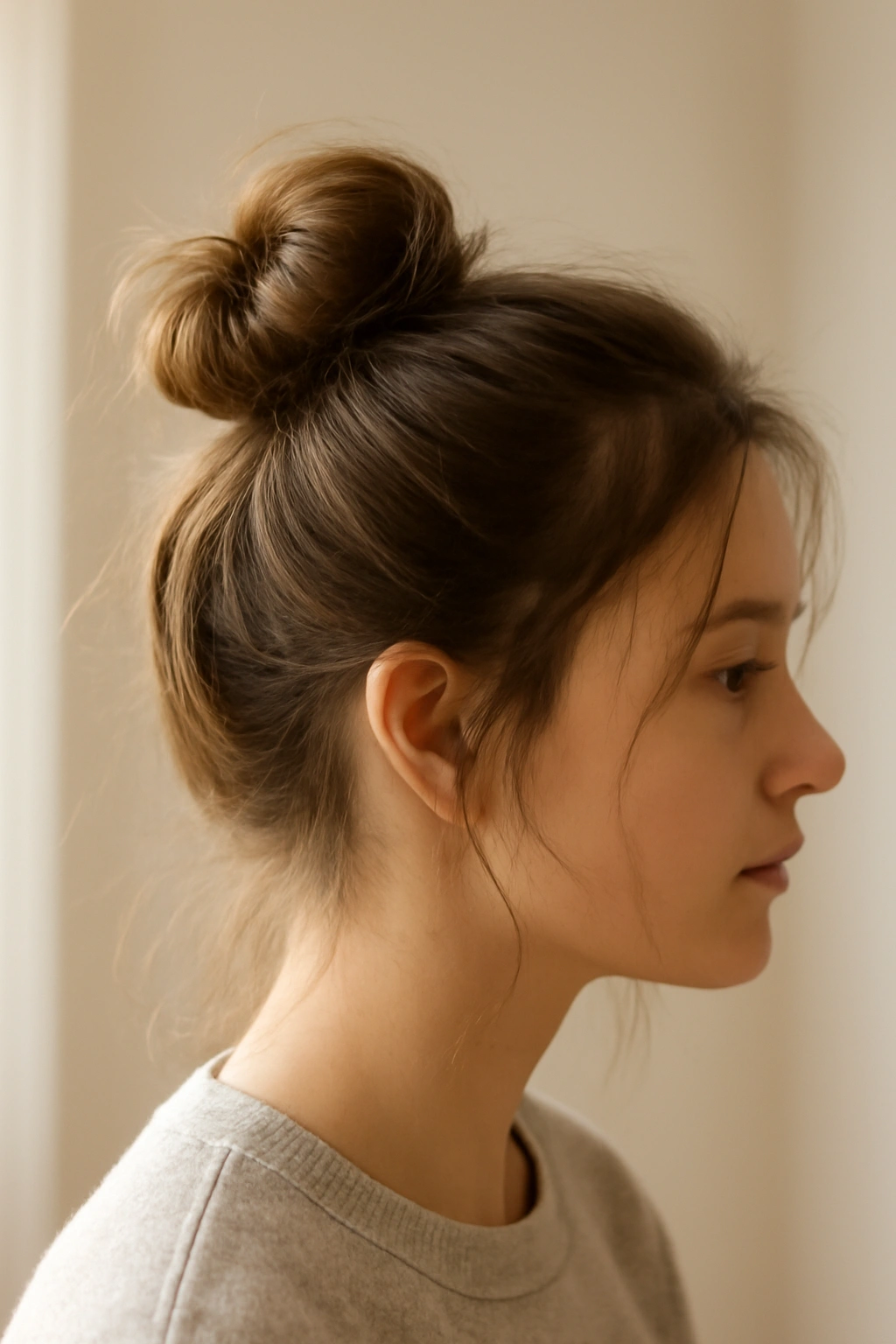 10 Quick School Morning Hairstyles for Busy Girls 5 Messy top knot with loose strands on a young girl
